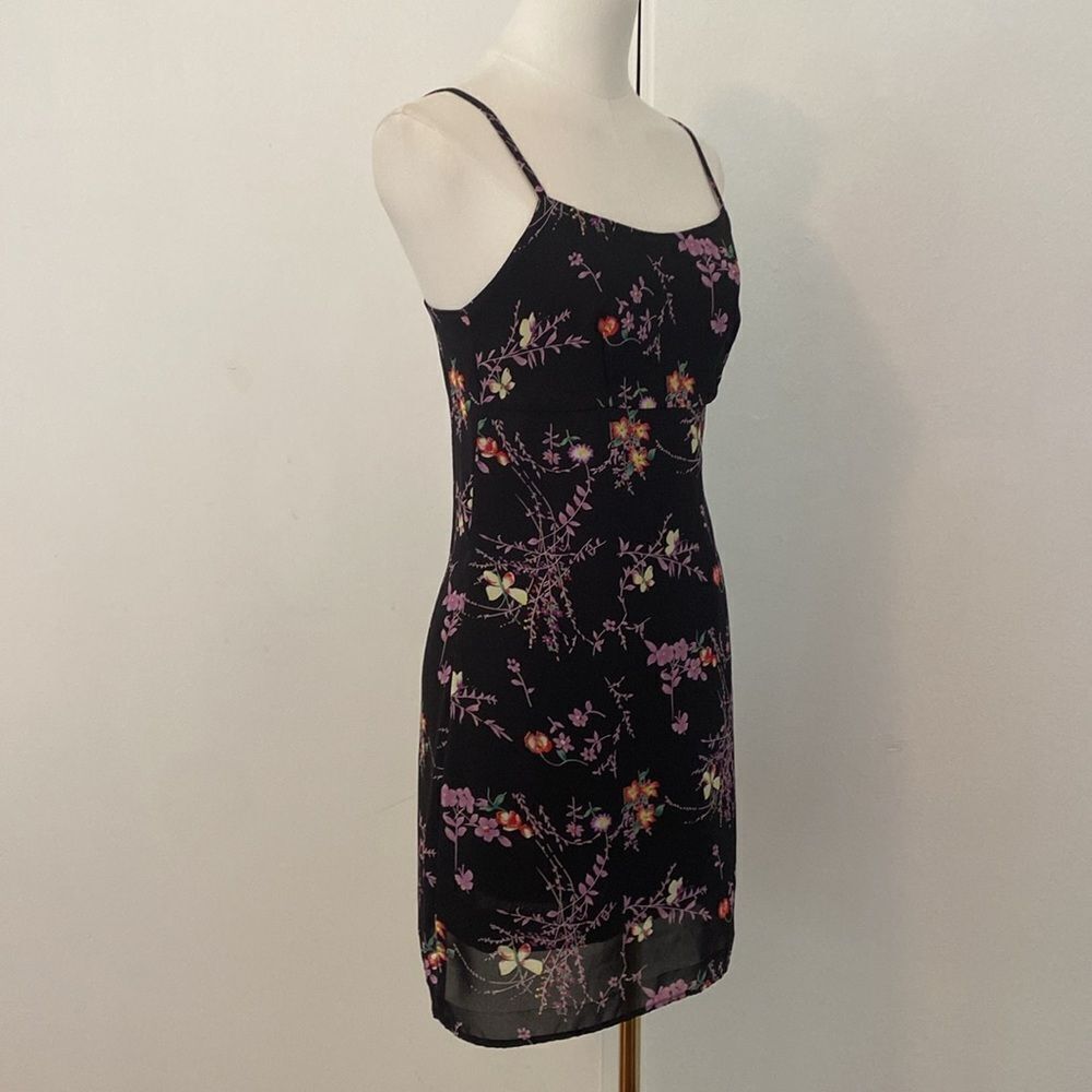 Vintage 90's/ Early 00's Black Floral Empire Waist Mini Dress Size Small - Picture 5 of 14